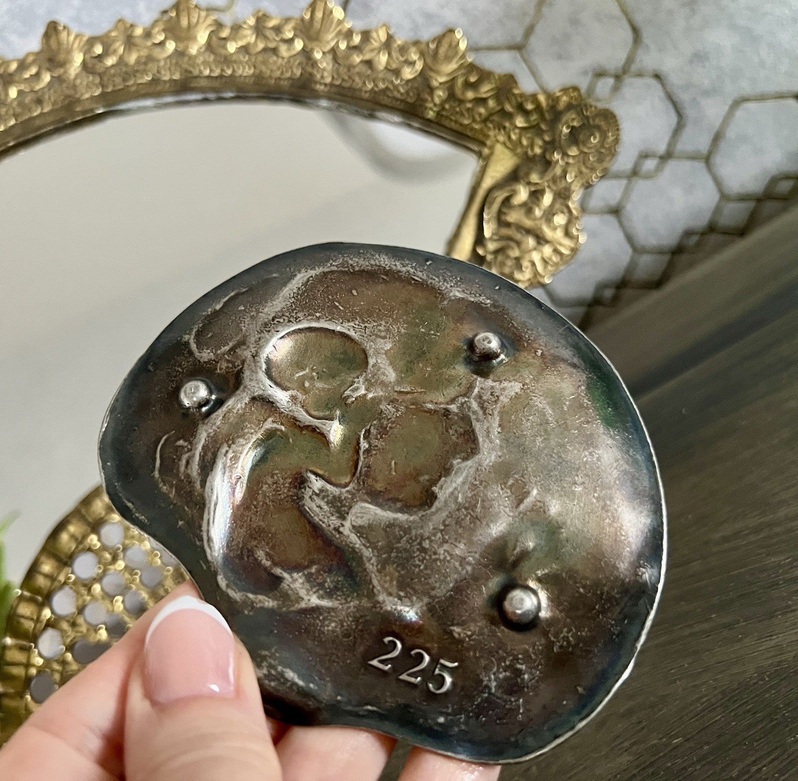 Antik versilbert WMF Schale Schmuckschale Jugendstil ~1900 Motiv: Elfe mur Putto