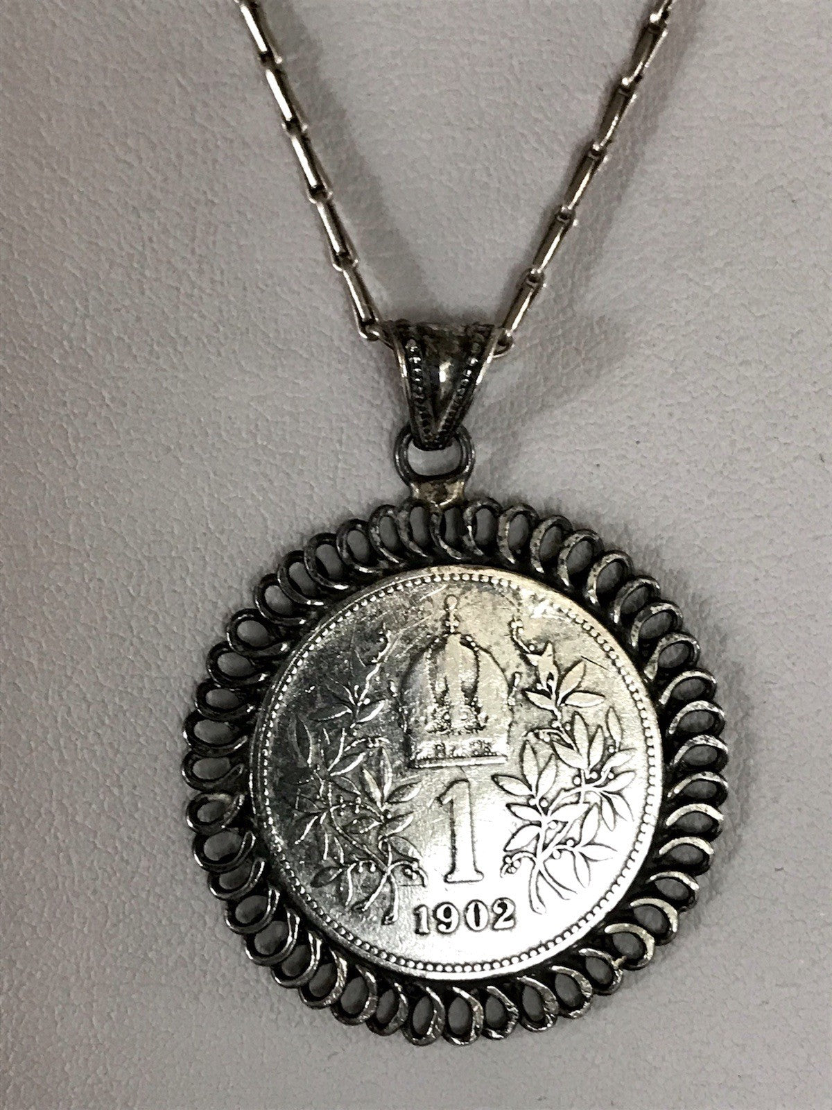 Antik Halskette Münze Kaiser Franz 1902 Anhänger Kettenanhänger Silber 835