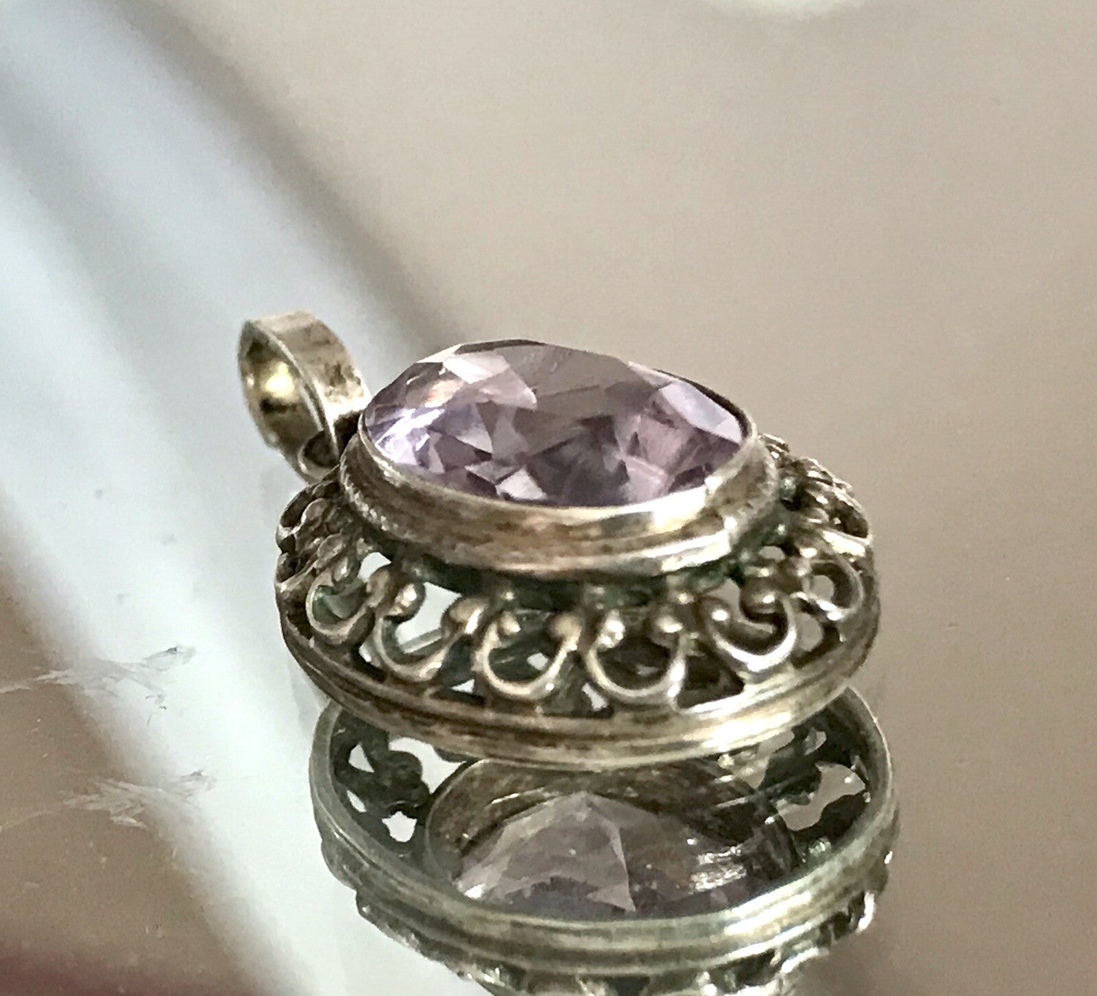Antik Art Déco Edel Anhänger Kettenanhänger Silber 835 Lila Stein Amethyst?