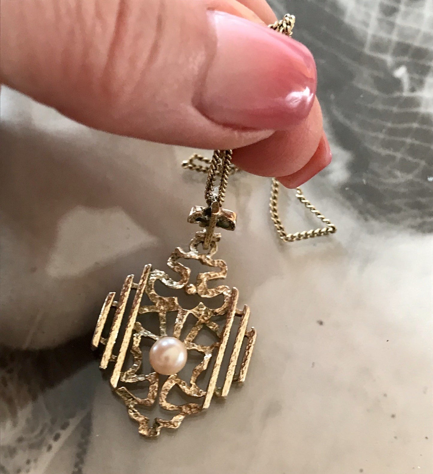 Vintage Designer Anhänger Perle Amerik. Doublè vergoldet Brutalismus MCM TeKa