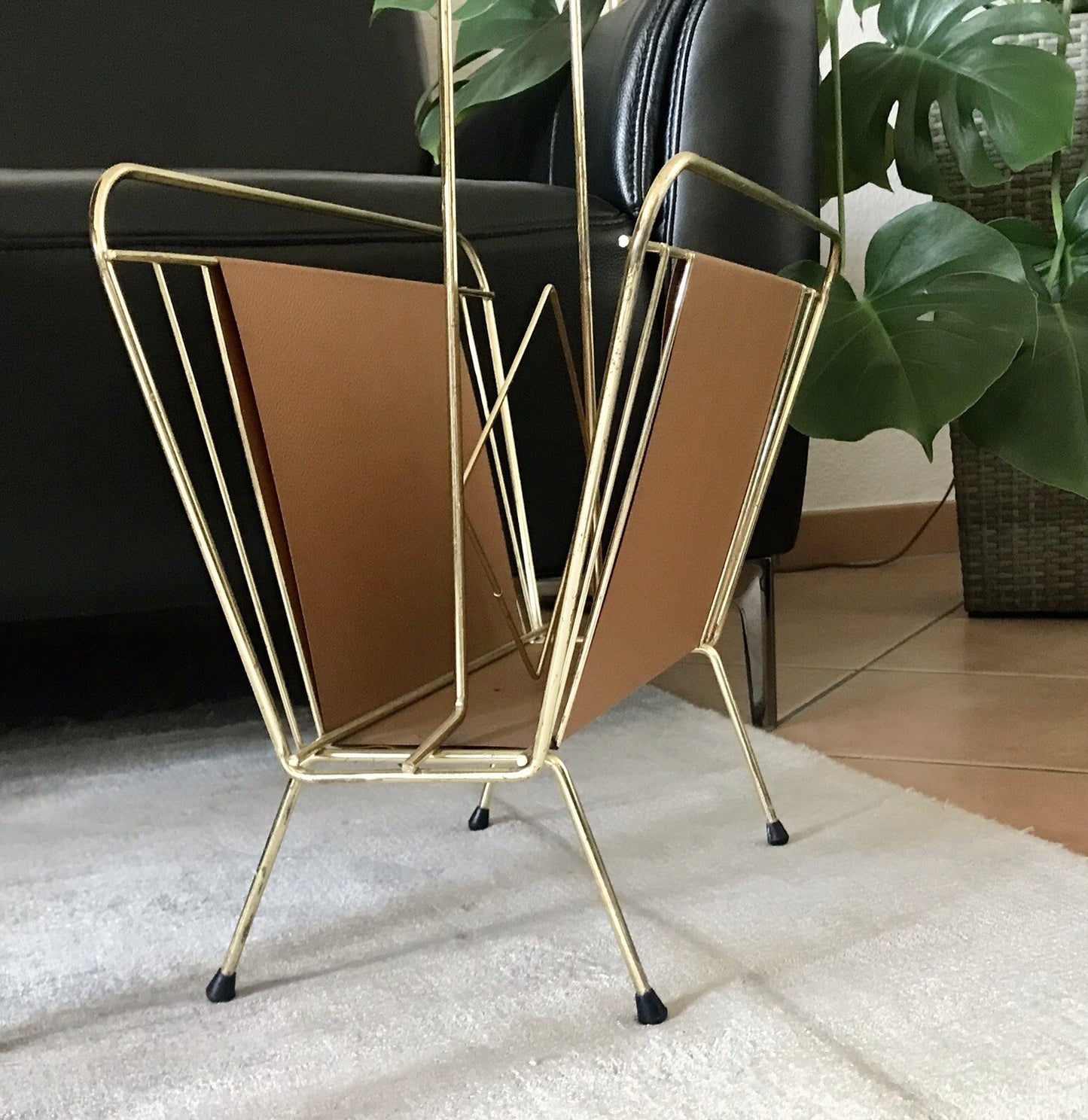 Vintage 60er Mid Century String-Ära Zeitungsständer Kultig gold braun