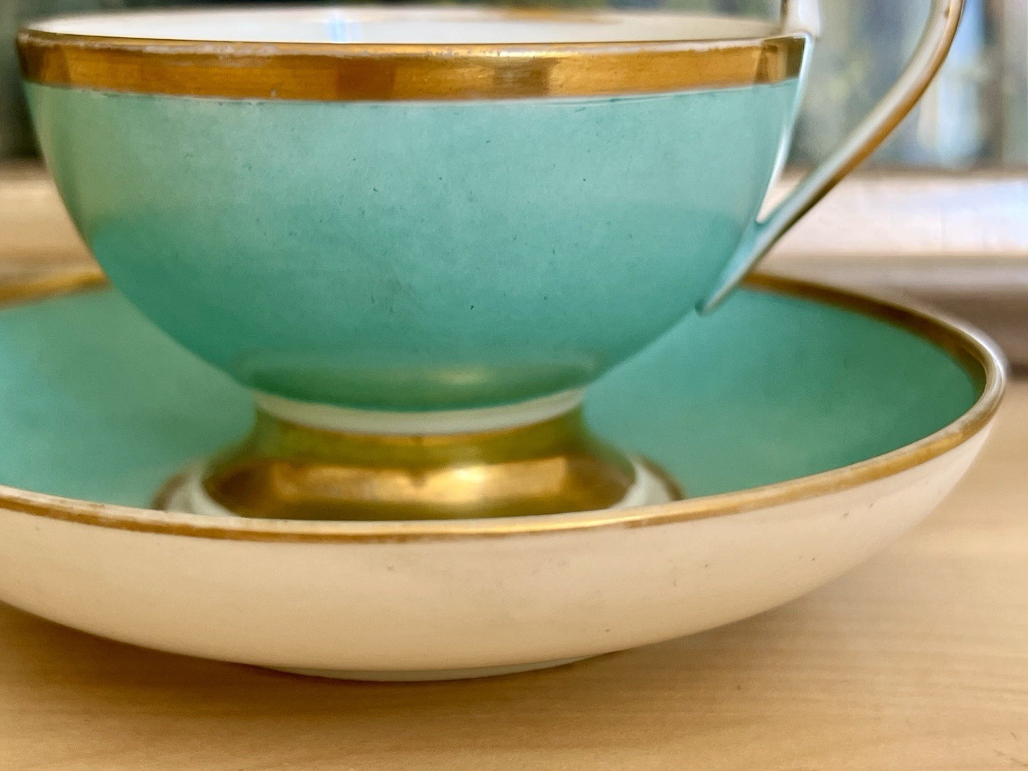 Antik Biedermeier Porzellan Kaffeegedeck Tasse Teetasse schön weiß türkis gold!