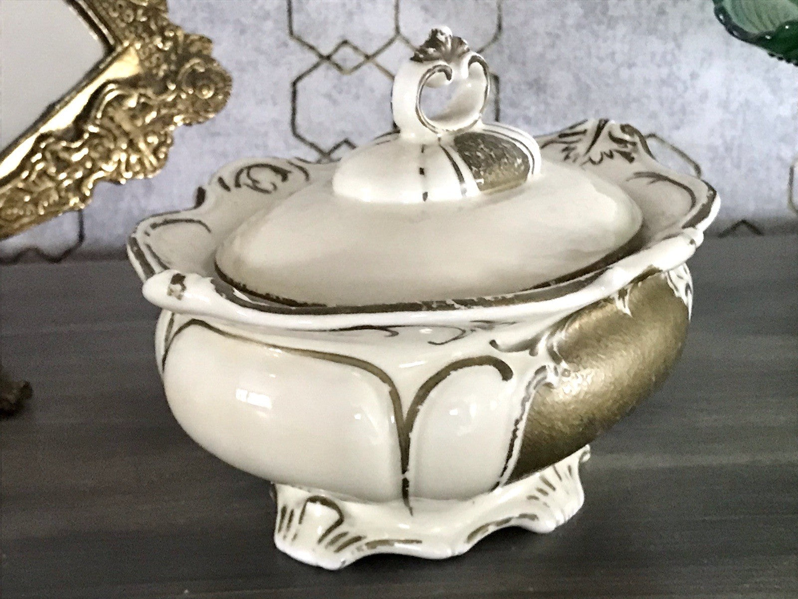 Antik Art Déco Porzellan Dose 02 Deckeldose Schatulle Bonboniere Neu-Tettau 1930