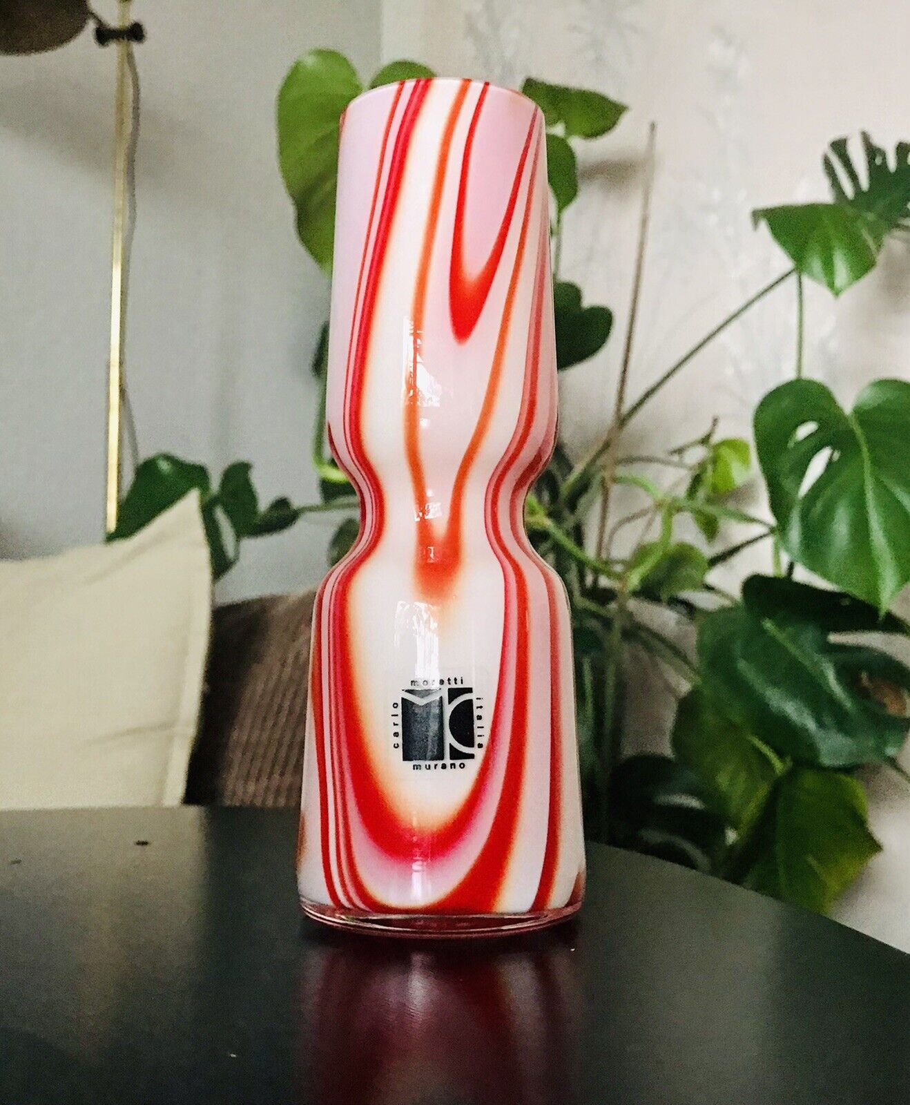 Carlo Moretti Vintage  Vase Murano Glasvase rot weiß