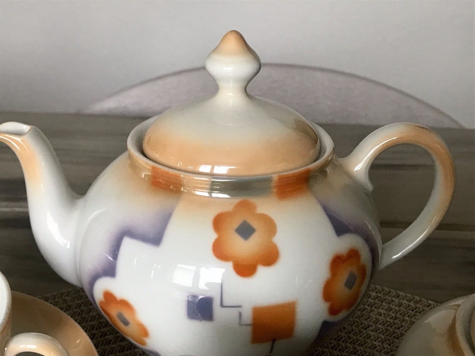 Antik Art Déco Porzellan Kaffeeservice Spritzdekor Moccaservice