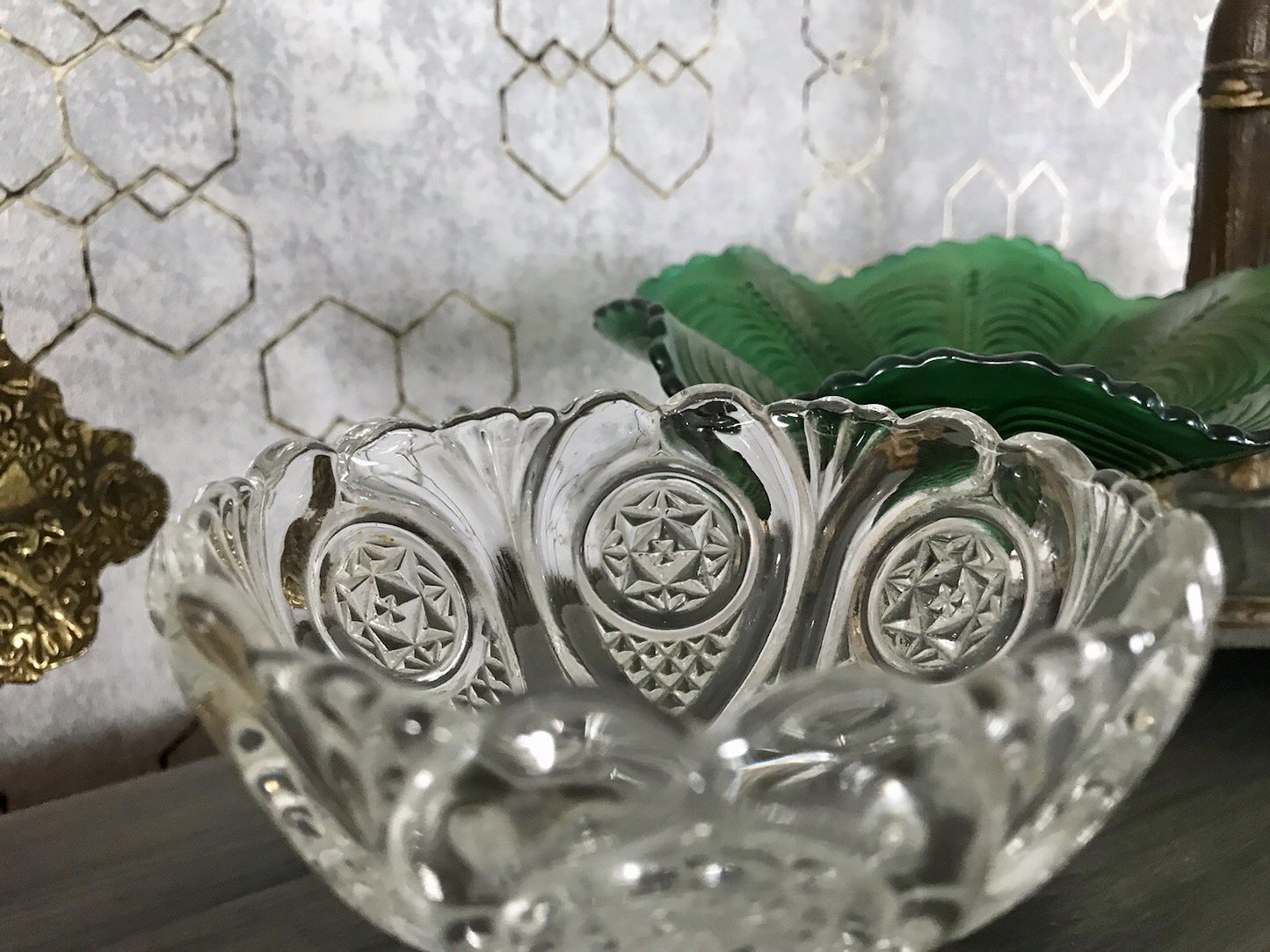 Antik Jugendstil Art Déco Pressglas Glas Fußschale Schale Zuckerschale