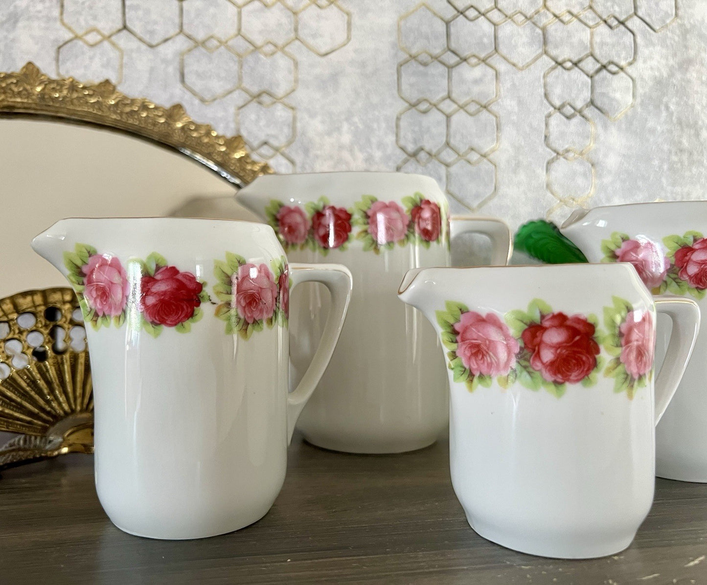 Antik 4x Jugendstil Art Dèco Porzellan Kanne Krug Rosen Hermann Unger Zwickau