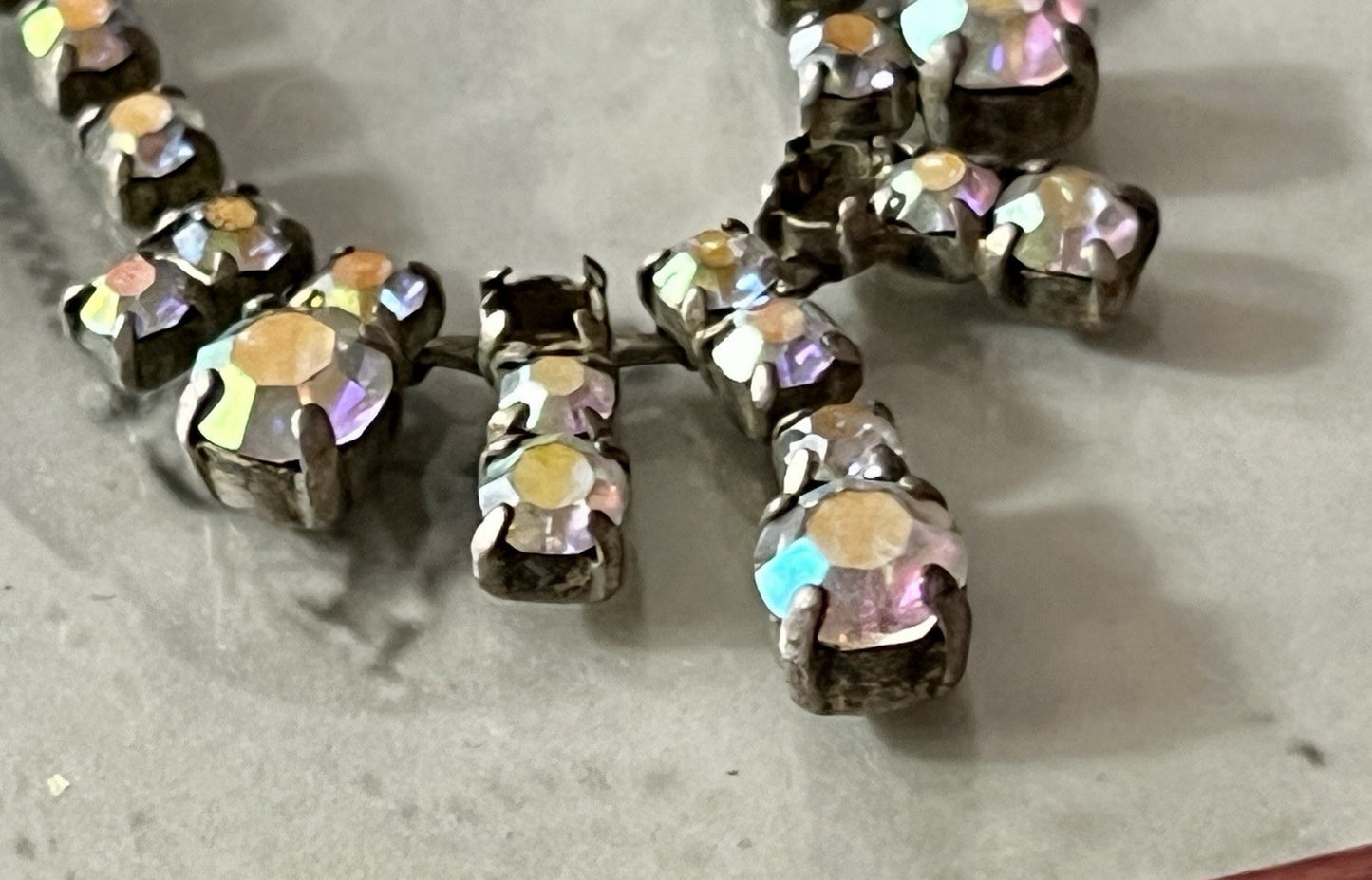 Vintage Antik? 835 Silber Collier Halskette Aurora Borealis? Steine