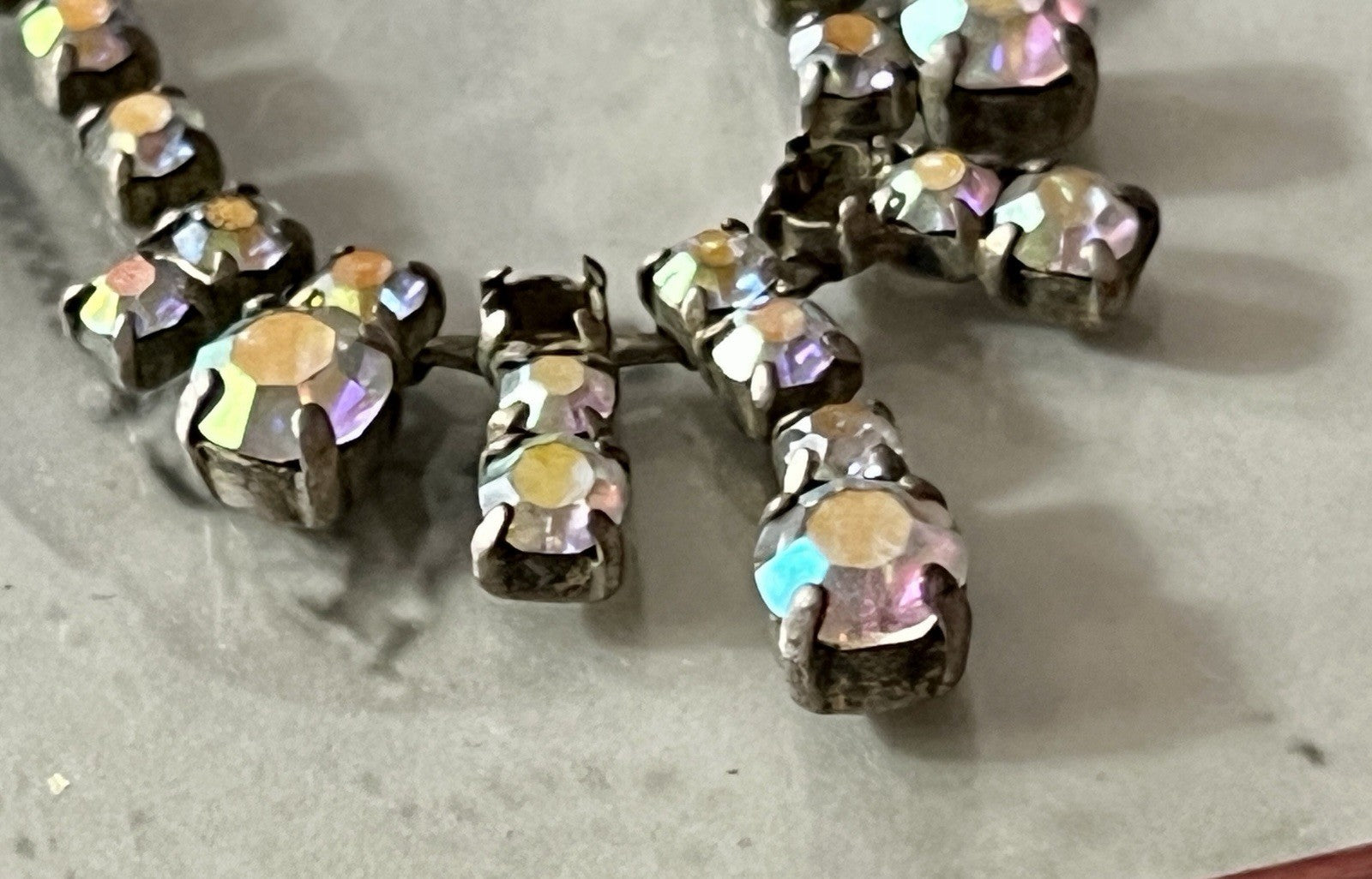 Vintage Antik? 835 Silber Collier Halskette Aurora Borealis? Steine