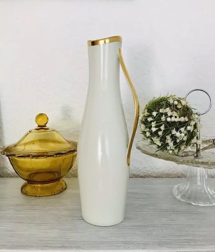 Antik Art Déco Porzellan Vase Henkel Blumenvase Elfenbein Goldrand Eschenbach