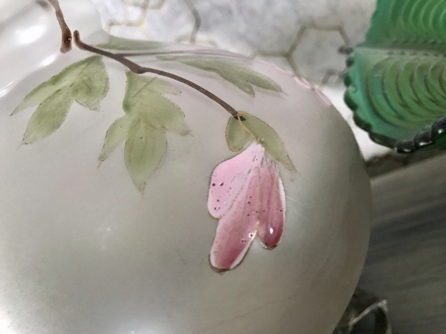 Antik Legras Karaffe Dekanter Schankkrug Glas versilbert Montur bemalt