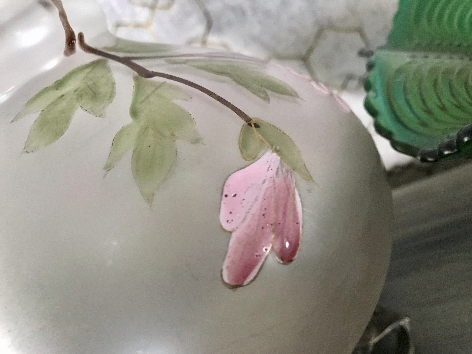 Antik Legras Karaffe Dekanter Schankkrug Glas versilbert Montur bemalt