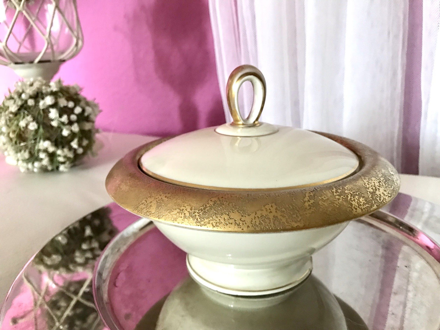 Antik Art Déco Porzellan Dose Deckeldose Schatulle Bonboniere Heinrich&Co 1930