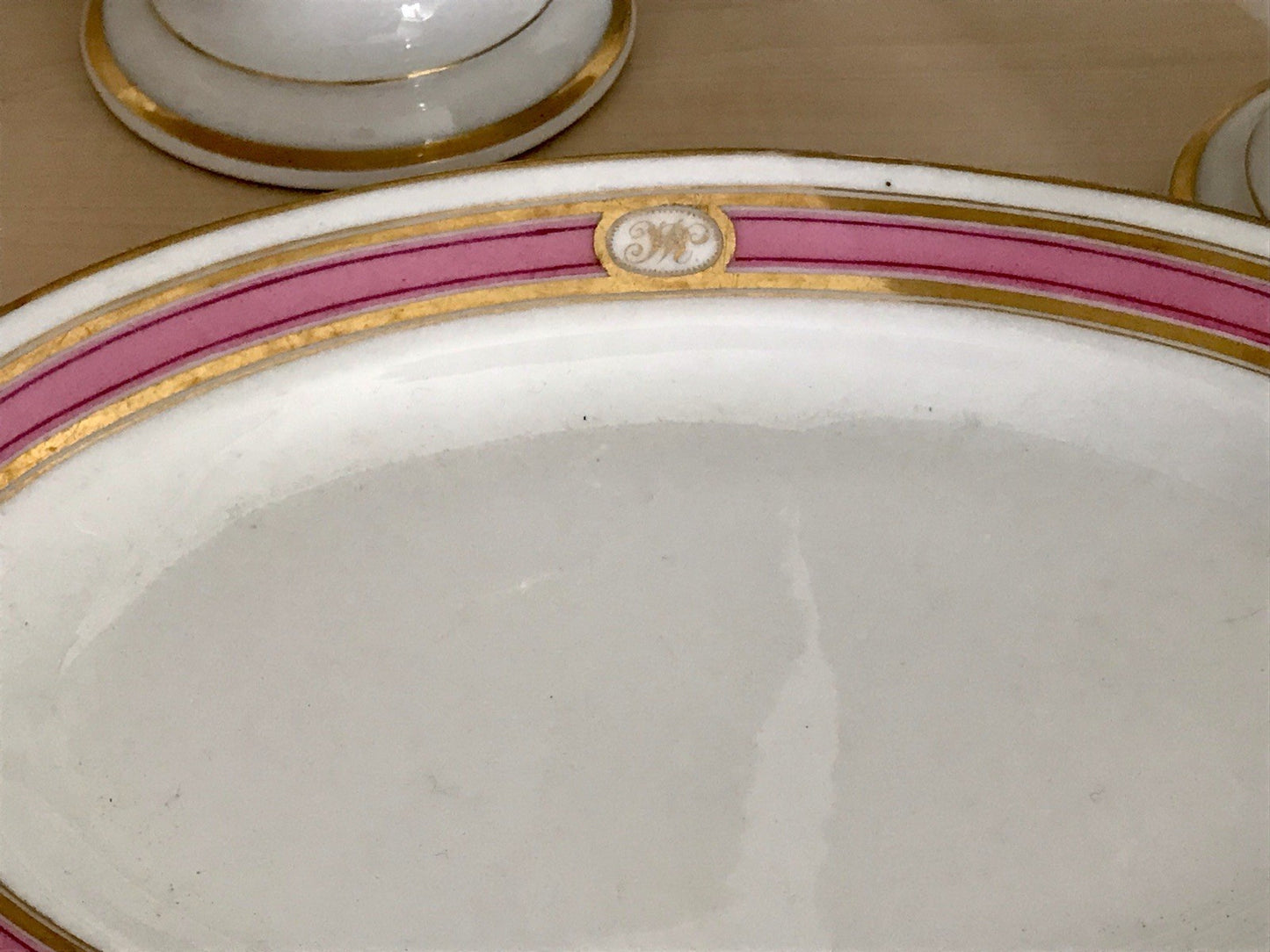 Antik Biedermeier Porzellan 1 ovale Schale  ~1845 Ligatur Monogramm JR