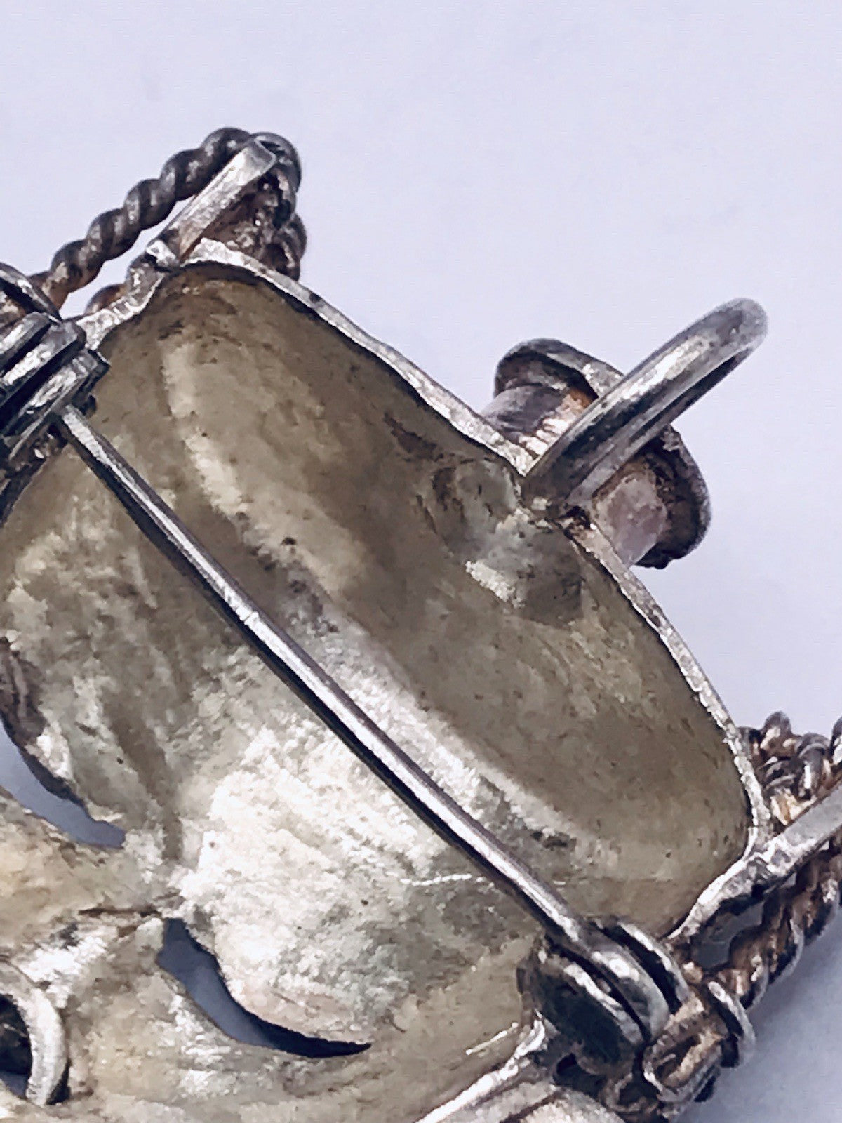 Vintage Azteken Kopf Ethno Maya 2in1 Anhänger Kettenanhänger Brosche 925 Silber