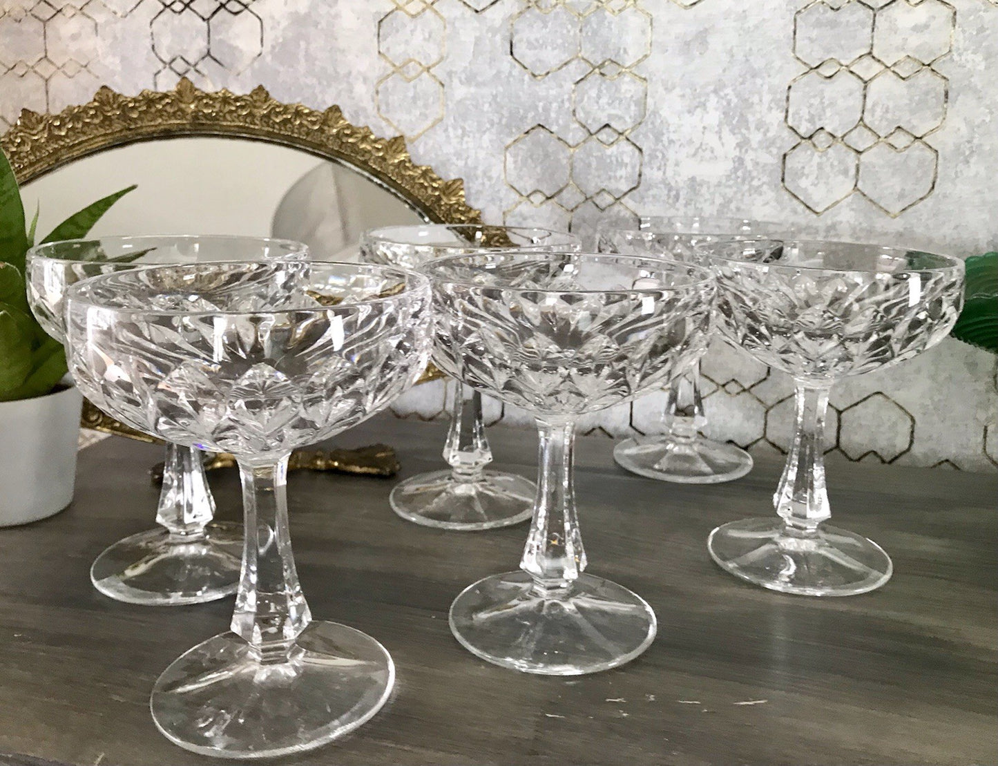 Vintage 9x Champagnerschalen Sektschalen Kristallglas Schliff Bleikristall