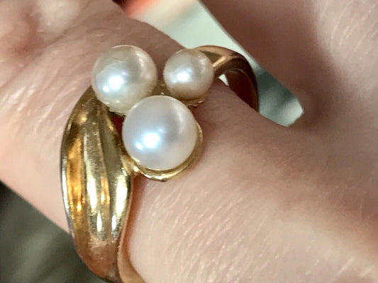 Majorica Edel DAMEN RING Perlen Gr.56 57 vergoldet 925 Silber