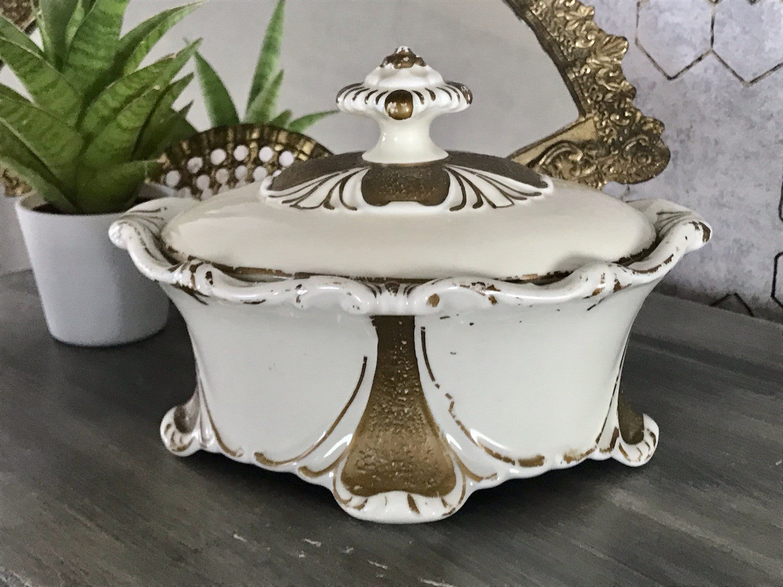 Antik Art Déco Porzellan Dose Deckeldose Schatulle Bonboniere Neu-Tettau 1930