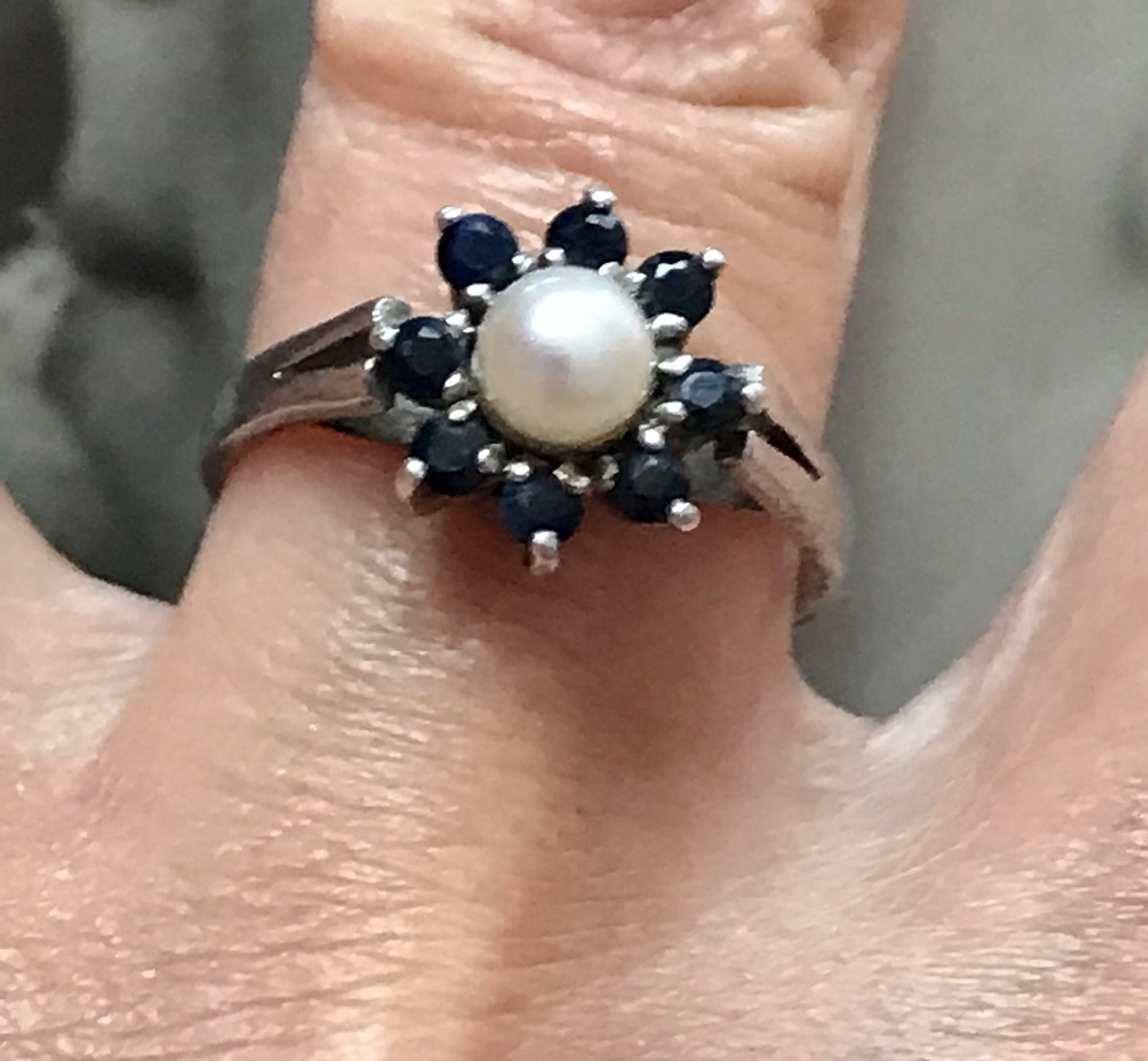 Antik? Vintage Art Déco Damen Ring Perle Spinell ? Saphir? Silber 925 Gr.57 18,1