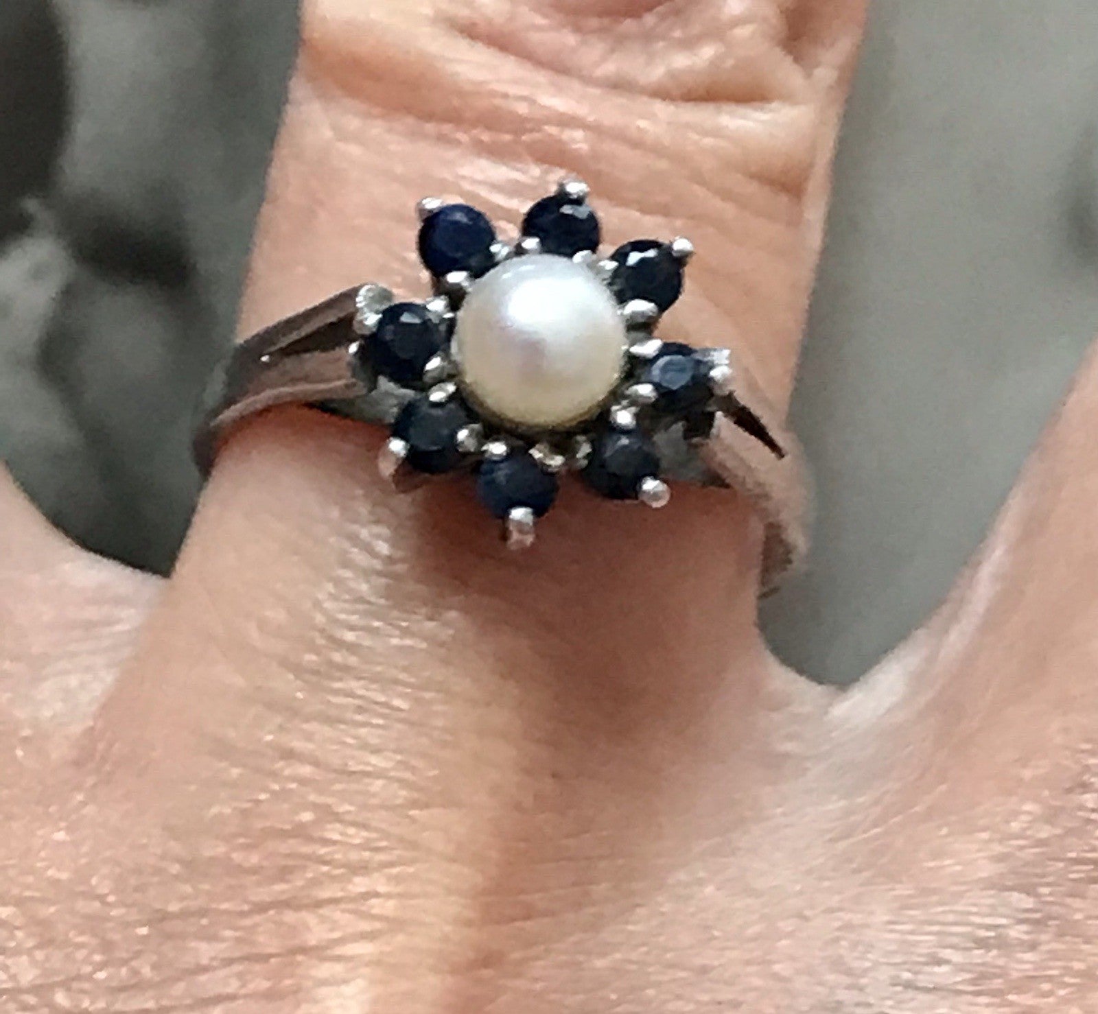 Antik? Vintage Art Déco Damen Ring Perle Spinell ? Saphir? Silber 925 Gr.57 18,1