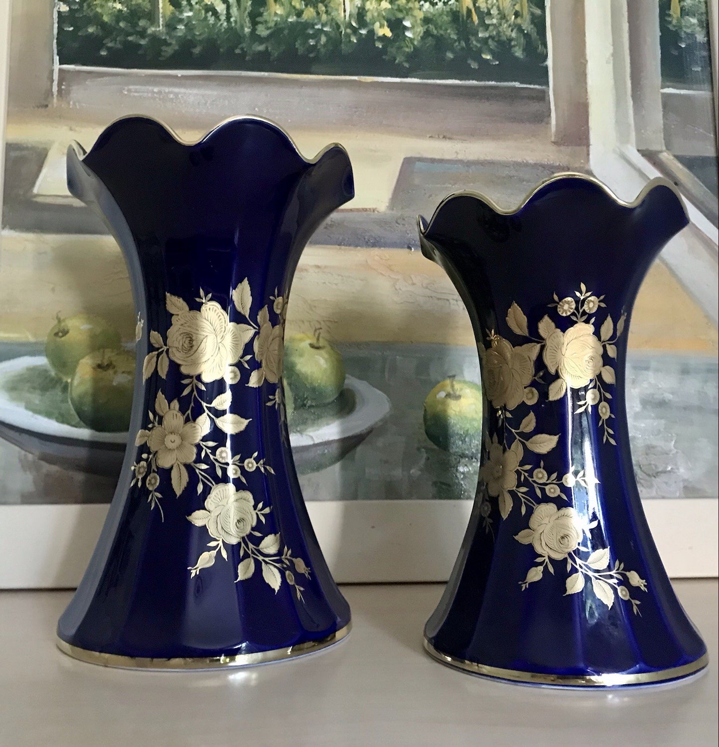 Vintage Alt 1 Porzellan Prunkvase Vase Echt Kobalt Golddekor