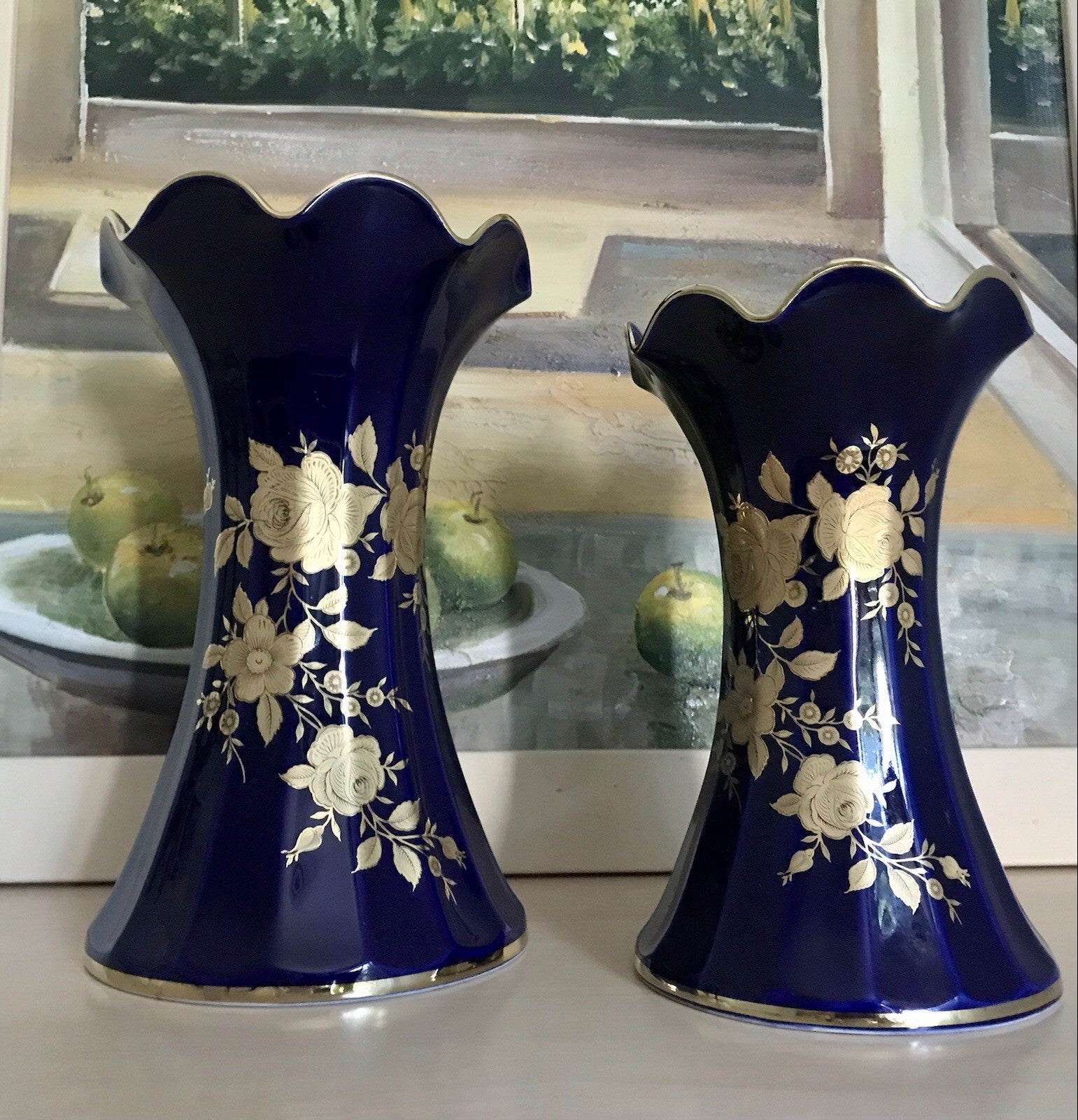 Vintage Alt 1 Porzellan Prunkvase Vase Echt Kobalt Golddekor