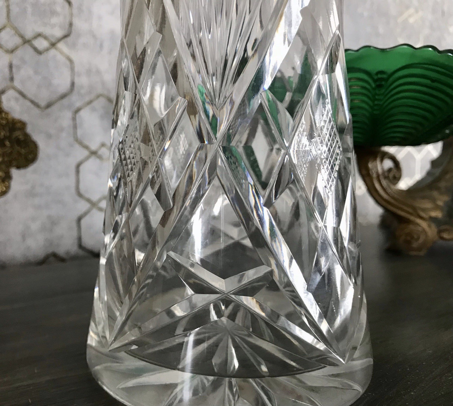 Alt Vintage Vase Glasvase Kristallglas Bleikristall geschliffen in Art Déco Stil