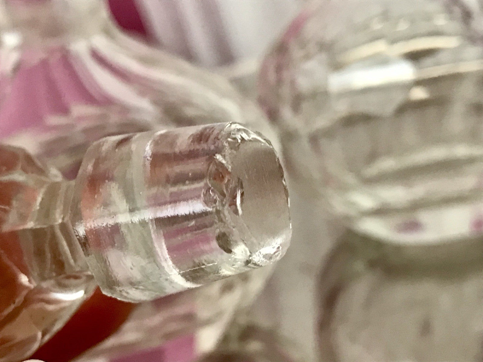 Antik 2x Kristallglas Essig&Öl Karaffe Glas Schliff Oliven Stopfen