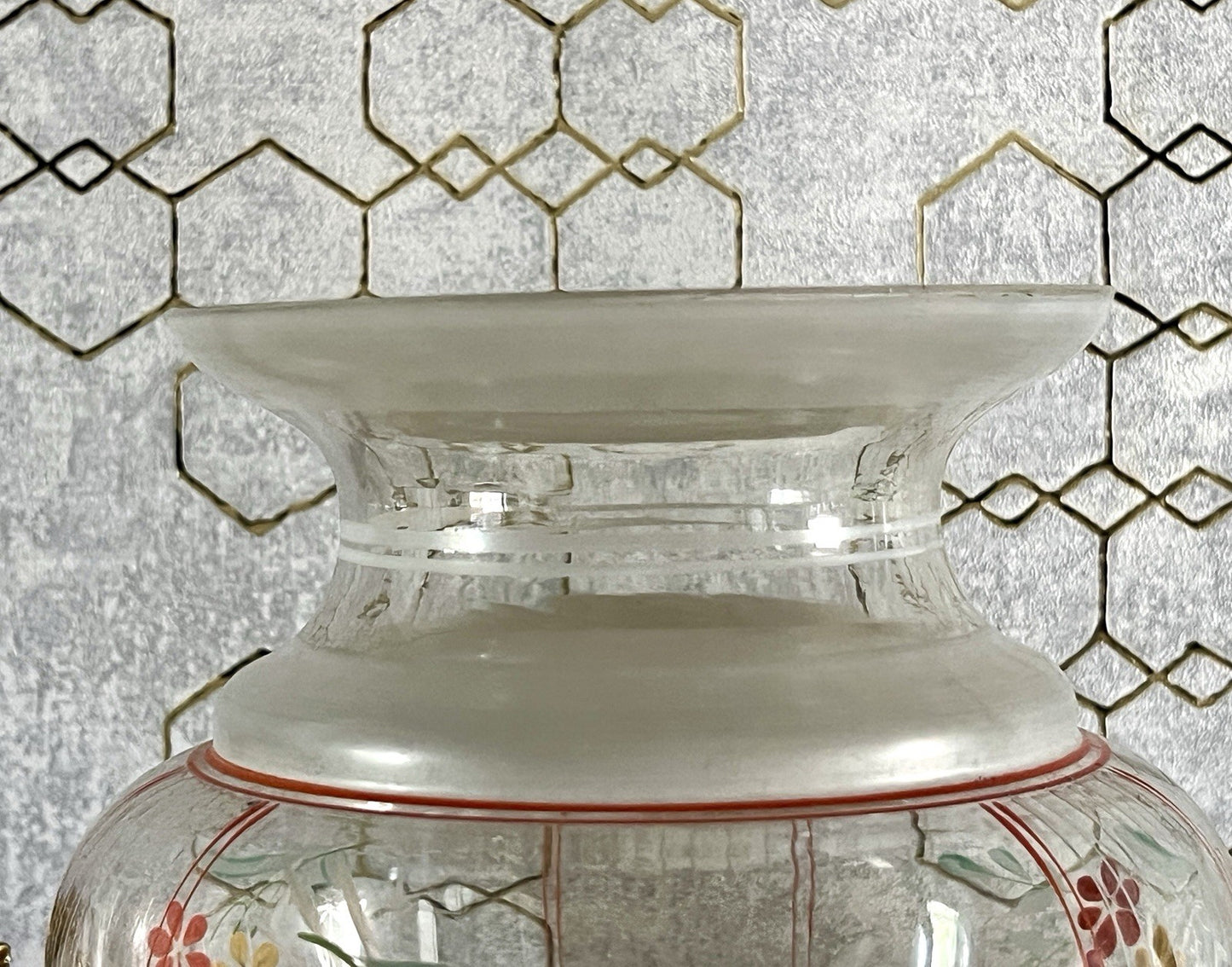 Antik GROẞ Vase Glasvase Art Déco teils satiniert bunte Malerei markant 1930er