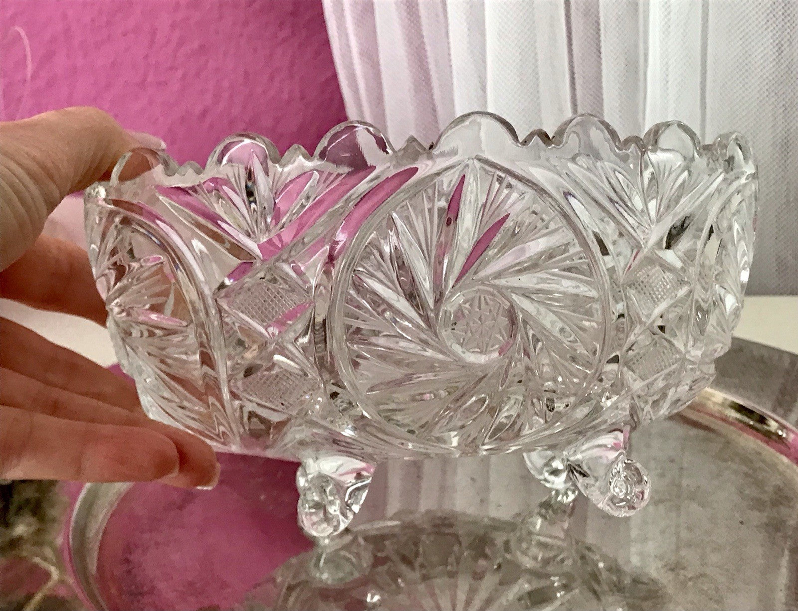 Alt Vintage Bleikristall Bonboniere Schale Glas edel Kristallglas PRL Polen