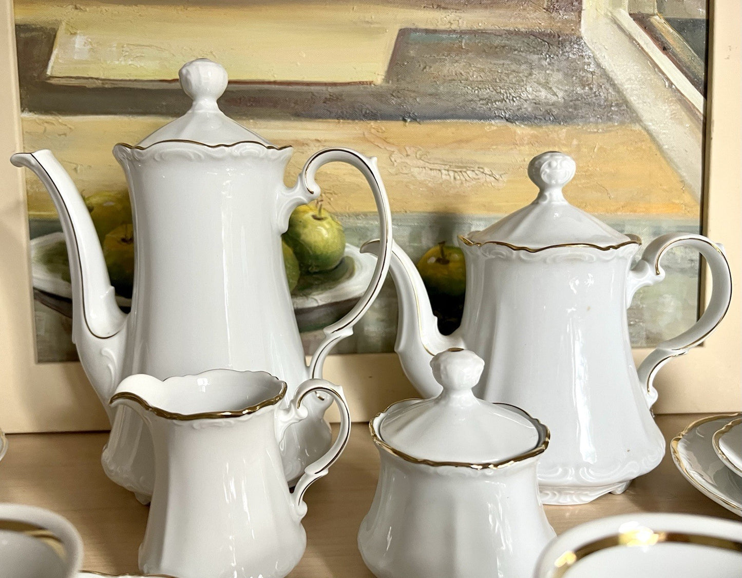 Vintage klassisches  Mitterteich Porzellan Kaffeeservice weiß gold 12 Pers. WOW!