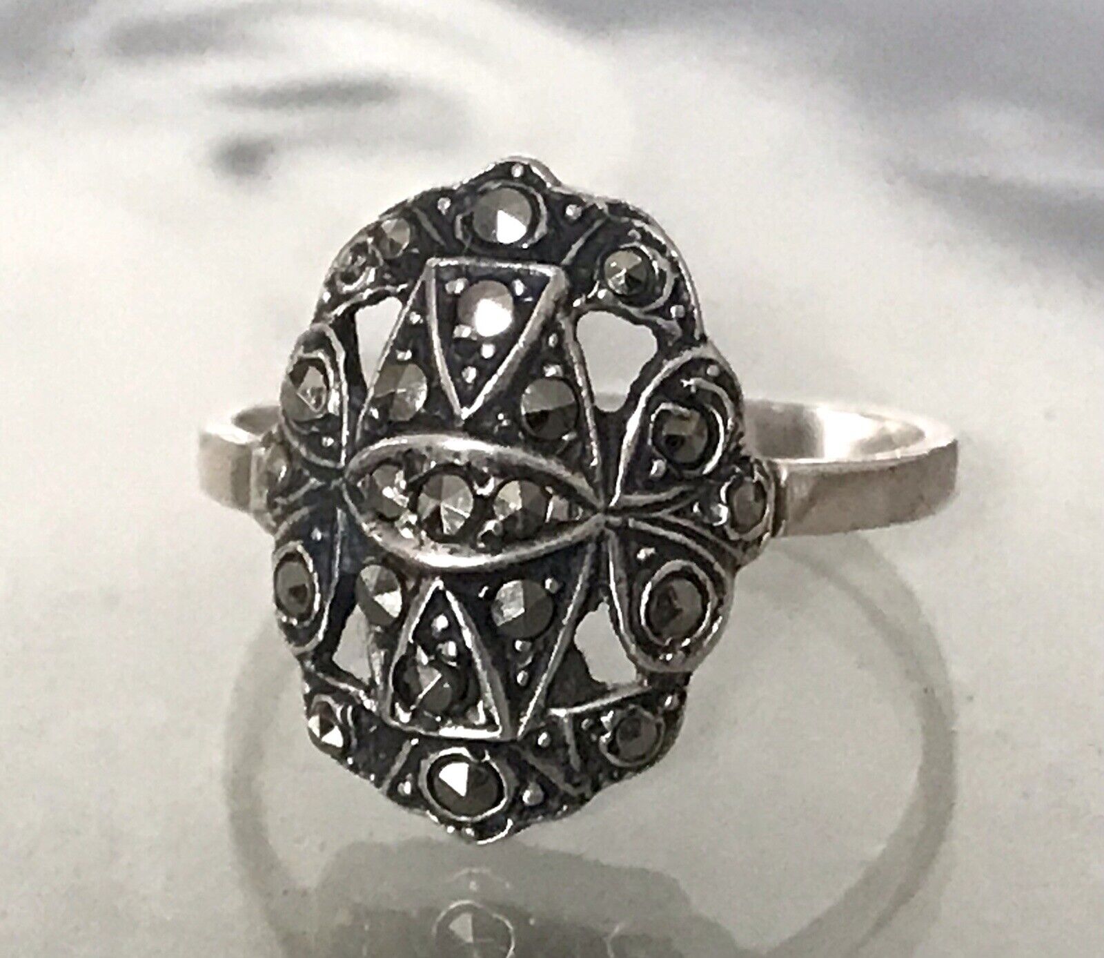 Antik Art Déco Edel Markasite DAMEN RING Silber 925 Gr.52 53 Schiffchen 1,68