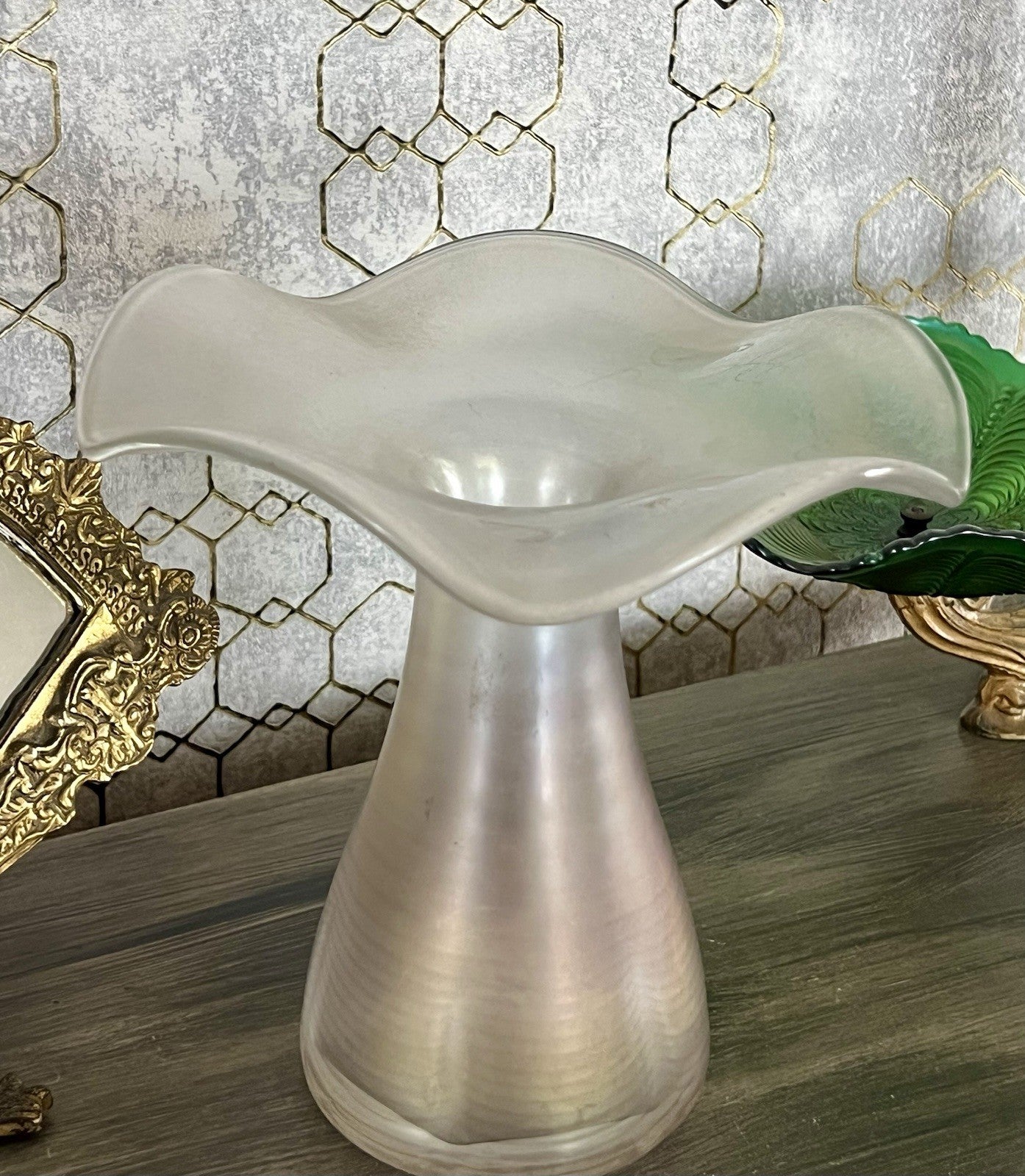 Vintage Glasvase Glaskunst Vase edel Glashütte Eisch ? irisierend schillernd