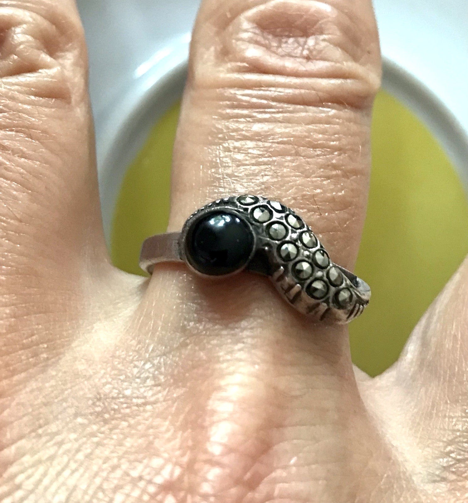 Antik? alt Art Déco Edel Onyx Markasite DAMEN RING Silber 925 Gr.57