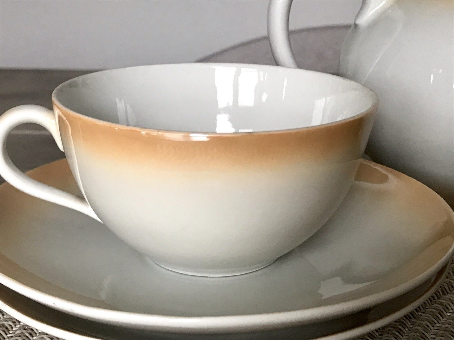 Antik Art Déco Porzellan Kaffeeservice Spritzdekor Moccaservice