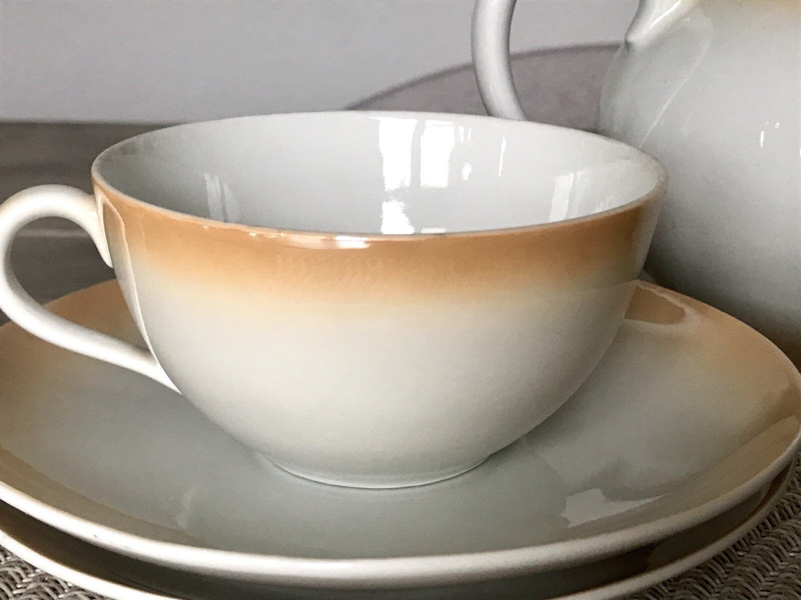 Antik Art Déco Porzellan Kaffeeservice Spritzdekor Moccaservice