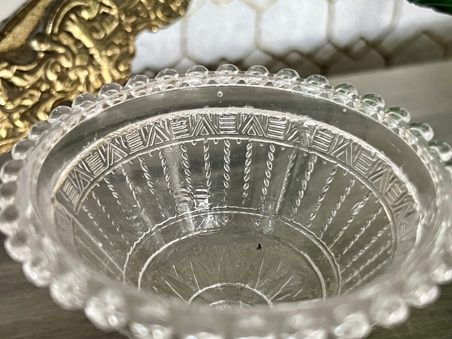 Antik Jugendstil Art Déco Pressglas Glas Fußschale Schale Zuckerschale
