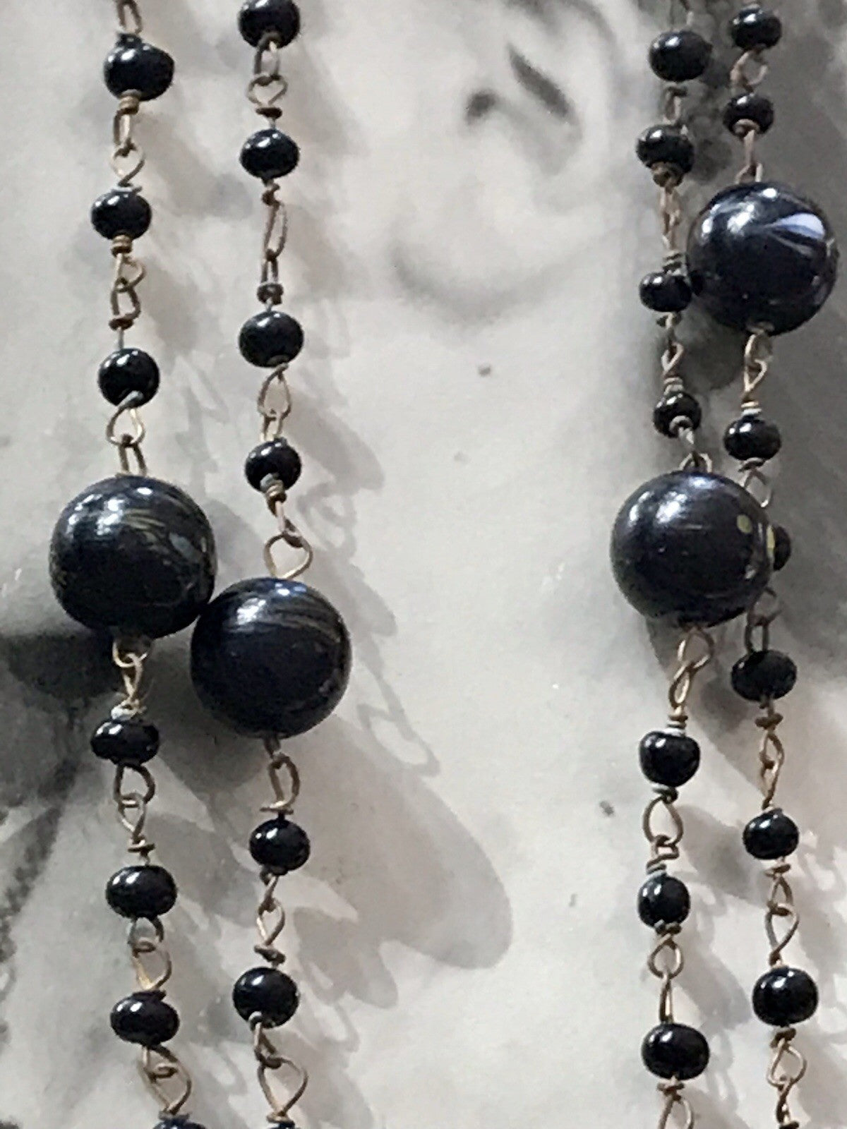 Alt antik? Vintage lange Halskette Kette schwarze Murano Perlen Sehr Schön