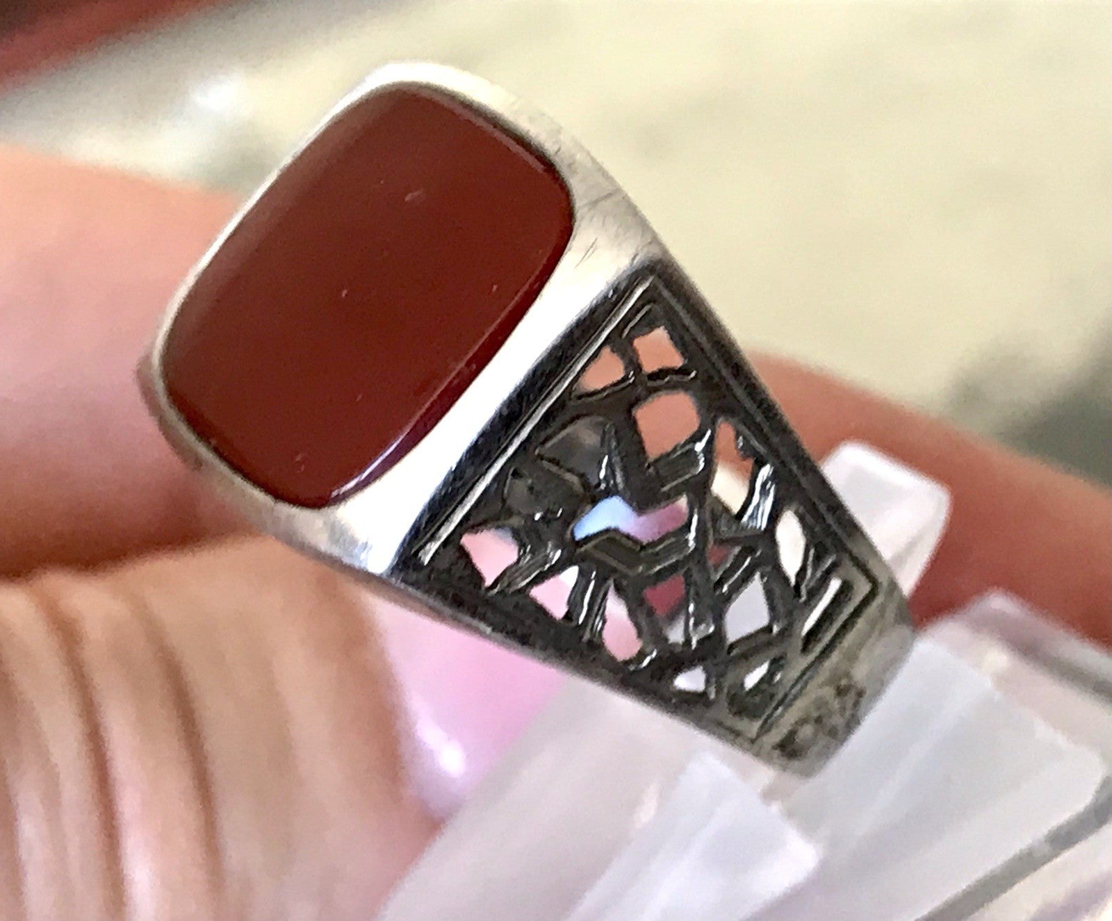 Antik alt Vintage Art Déco Herren RING Siegelring Karneol 835 Silber Gr.63