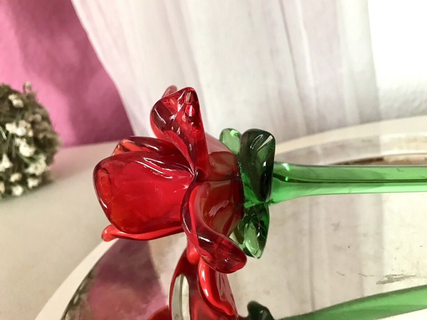 Vintage Murano ? 60er Jahre Glas Blume rote Rose mit Stiel ca. 50 cm lang