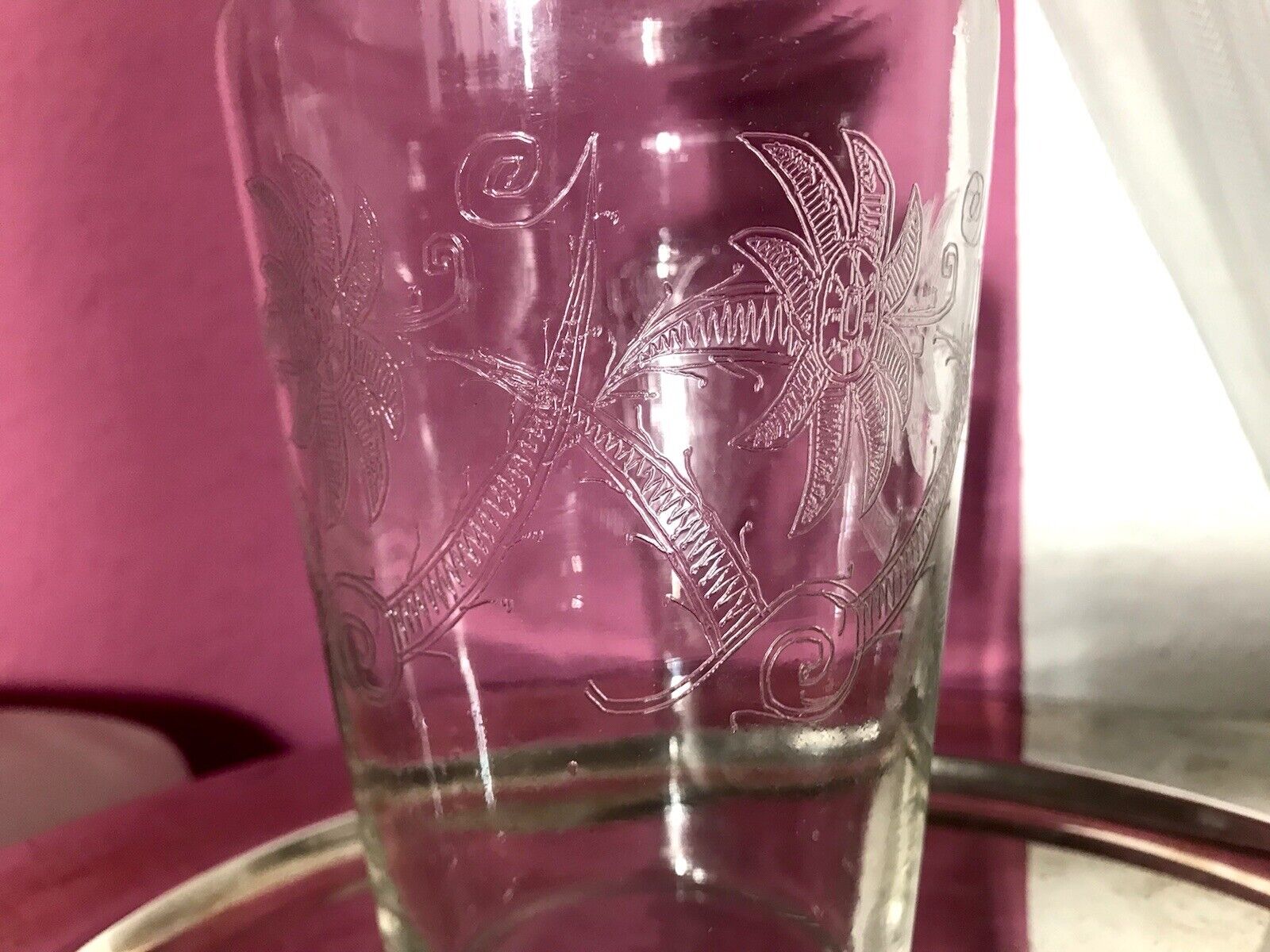 Antik markant Art Déco Karaffe Glas Karaffe geätzt Schwarz & farblos