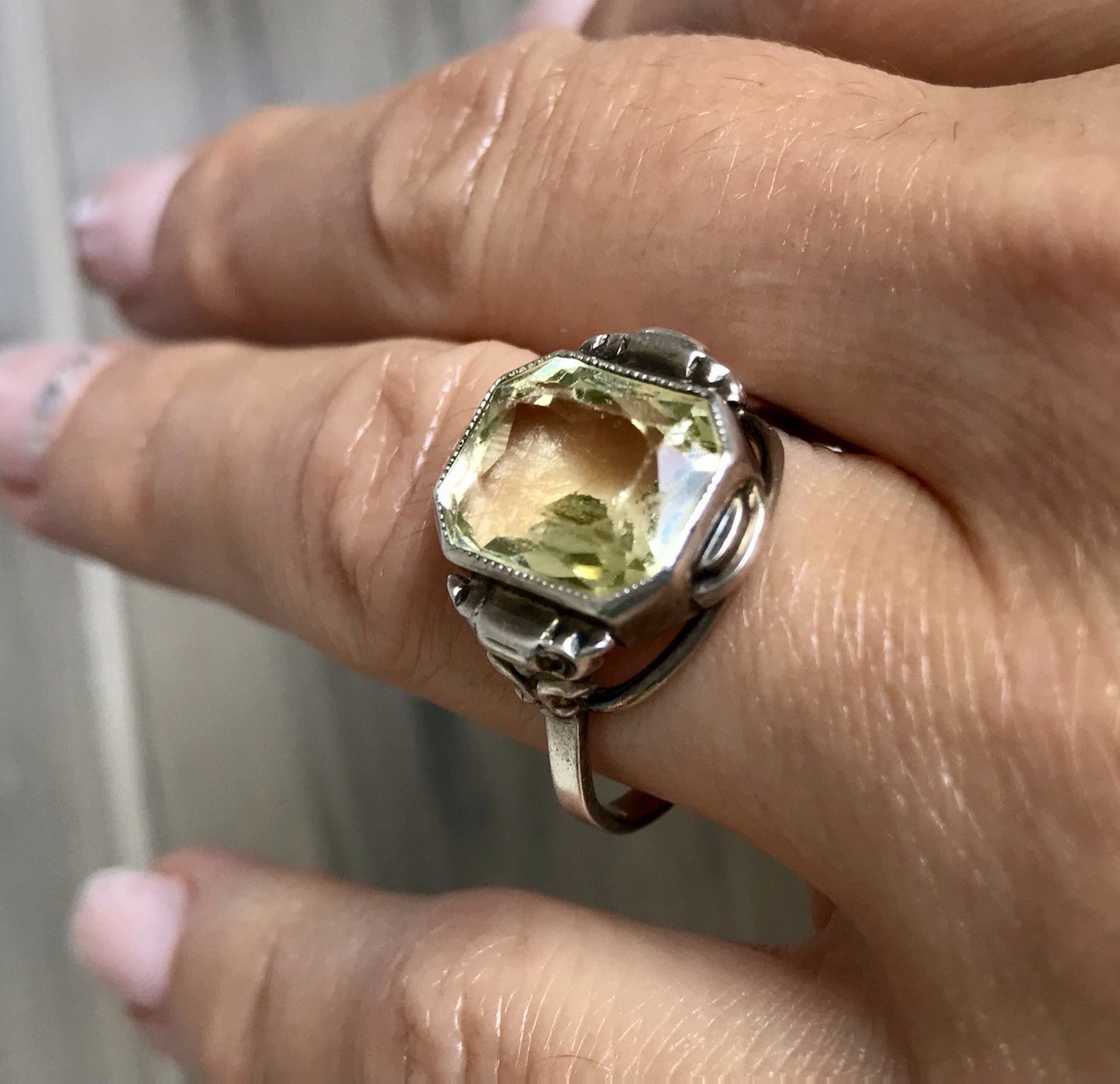 Antik Jugendstil Art Déco Edel Damen Ring Citrin? Stein Silber 830 S ~ Gr.54-56