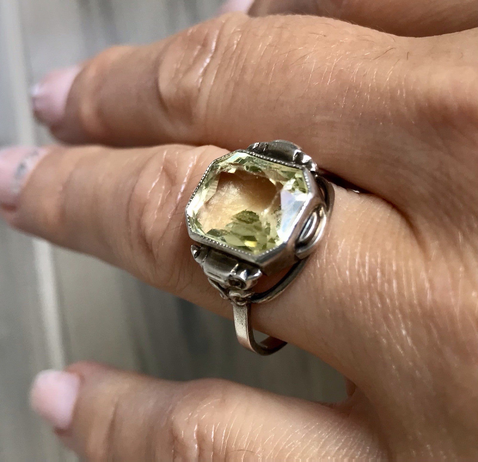 Antik Jugendstil Art Déco Edel Damen Ring Citrin? Stein Silber 830 S ~ Gr.54-56