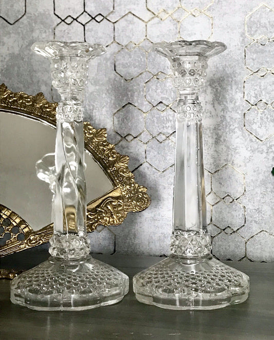Antik Art Déco 2x Kerzenleuchter Leuchter Kerzenständer Pressglas Glas