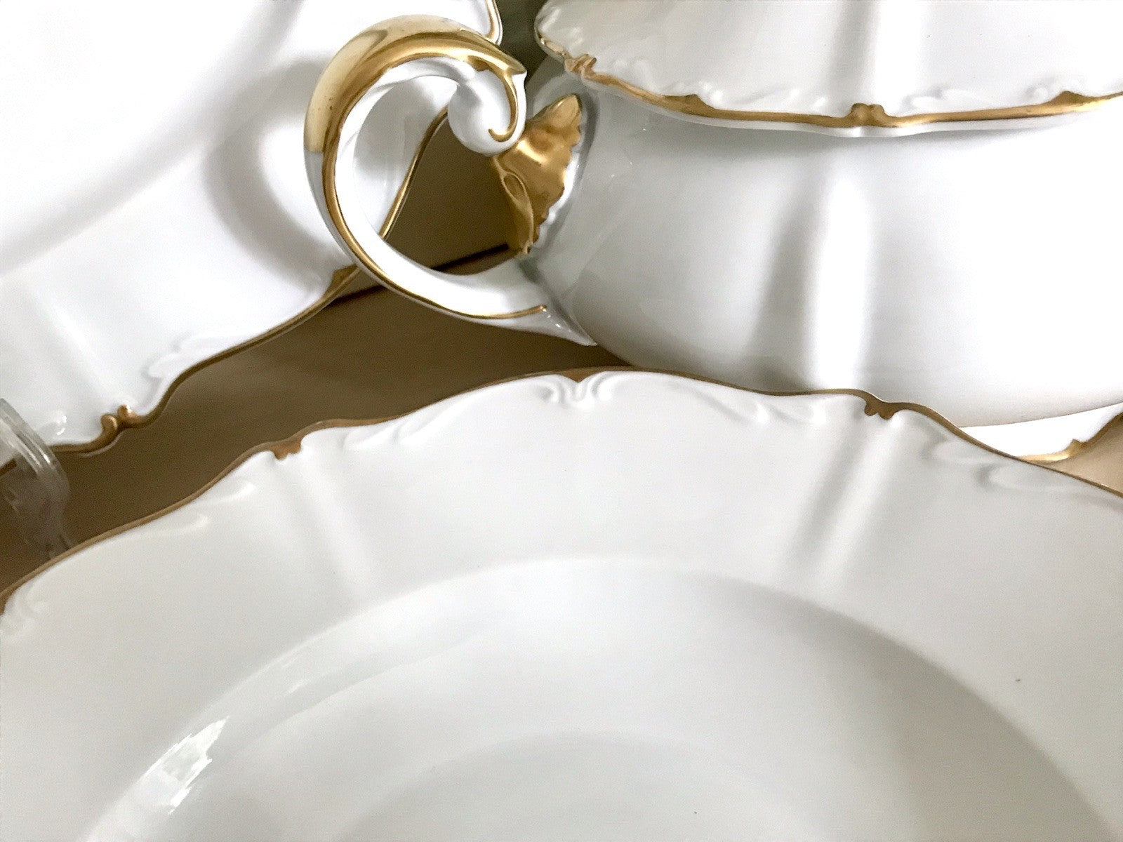 Antik Art Déco Porzellan Tafelservice Carstens Sorau weiß goldene Ranke EDEL