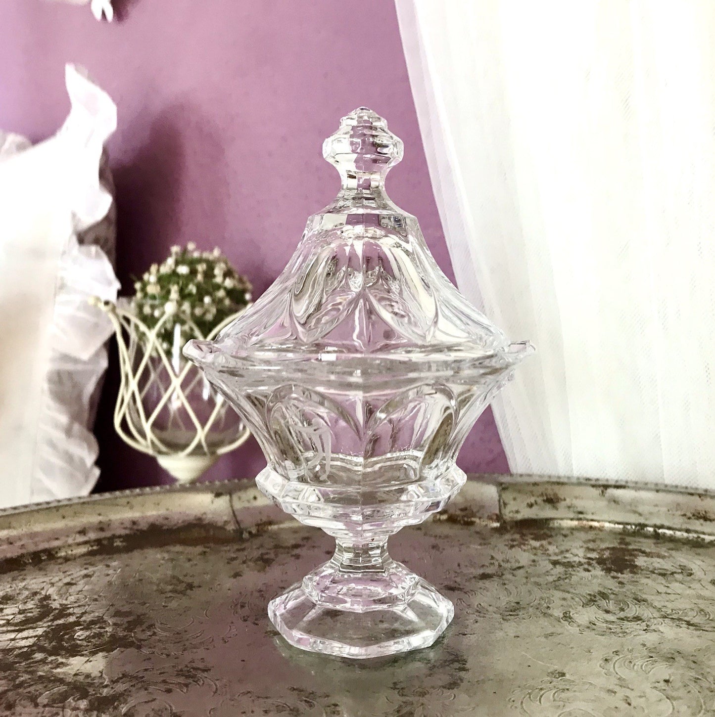 Vintage Bleikristall Deckeldose Bonboniere Glas Kristallglas Golf Pokal 1980