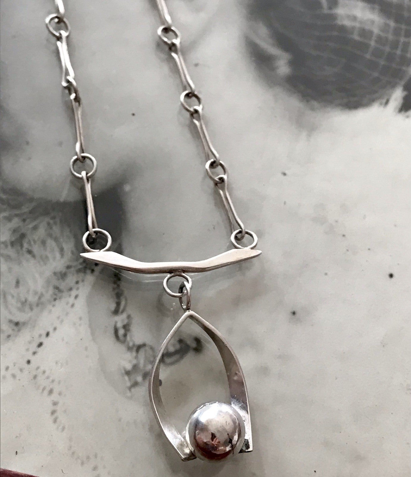 Vintage Modernist Designer 925 Silber Collier Halskette Kette Collier Polen