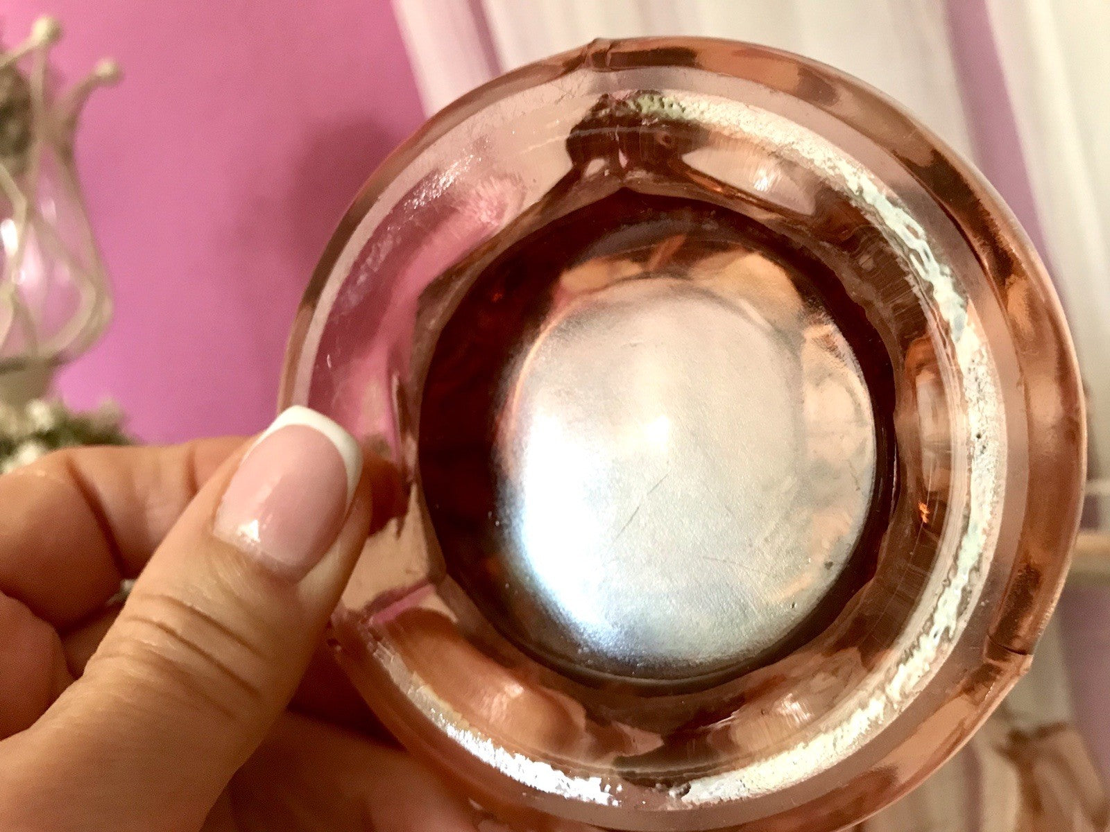 Antik Art Déco Vase Glasvase Pressglas Glas Rosalin rosa Blumenvase Schwepnitz