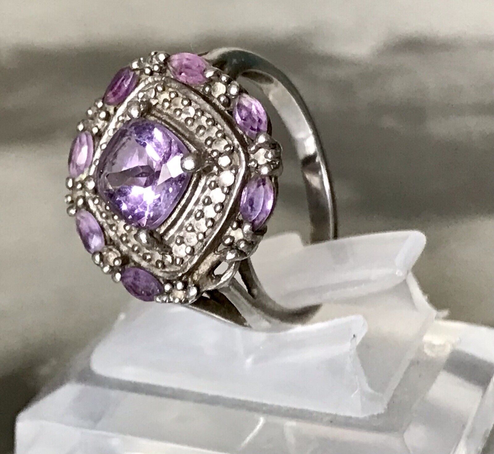 Antik Art Déco Edel DAMEN RING Silber 925 Amethyste Gr.57 58 18,1 18,5