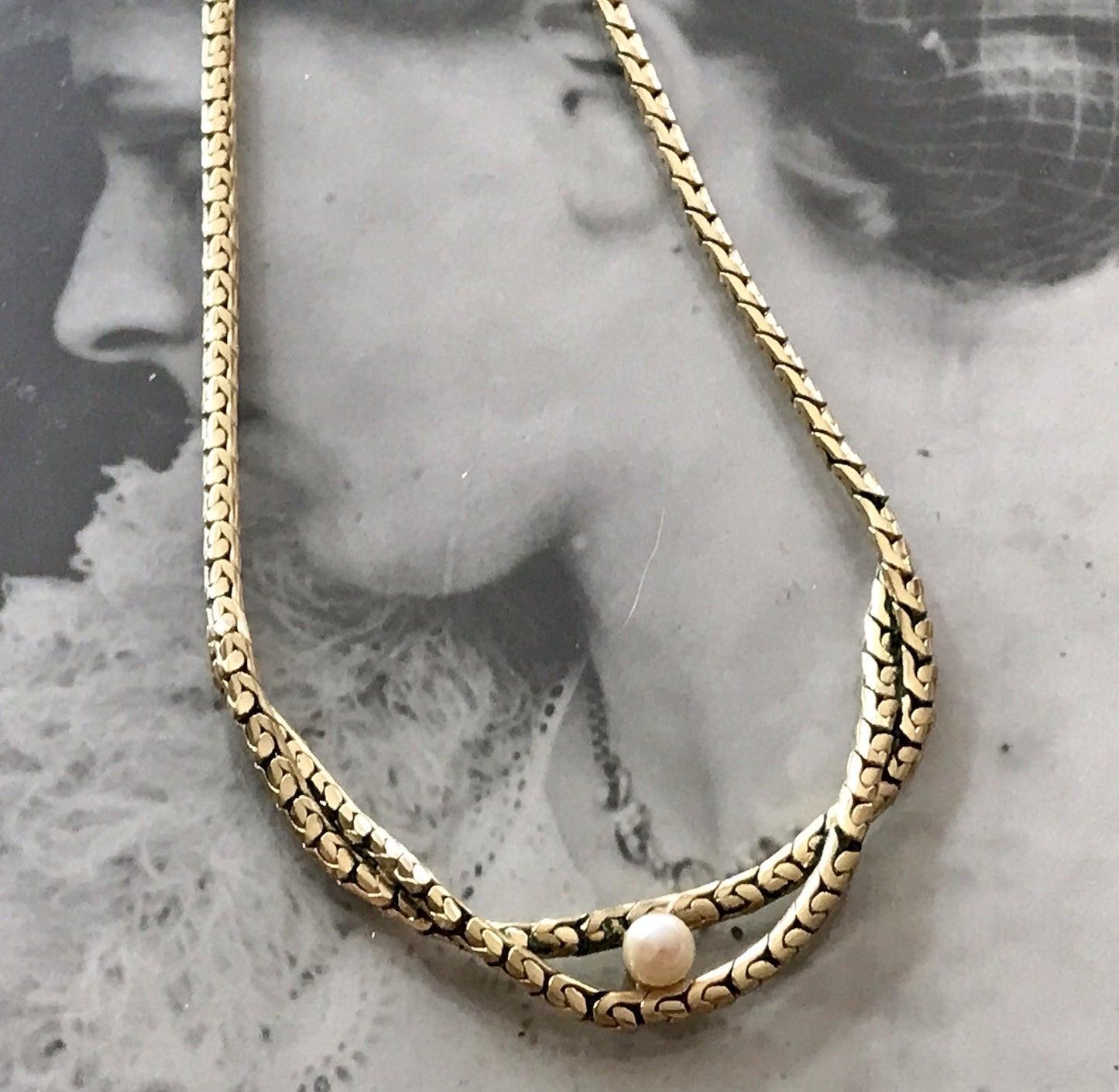 Alt Vintage Amerik. Doublè vergoldet Collier Halskette Perle